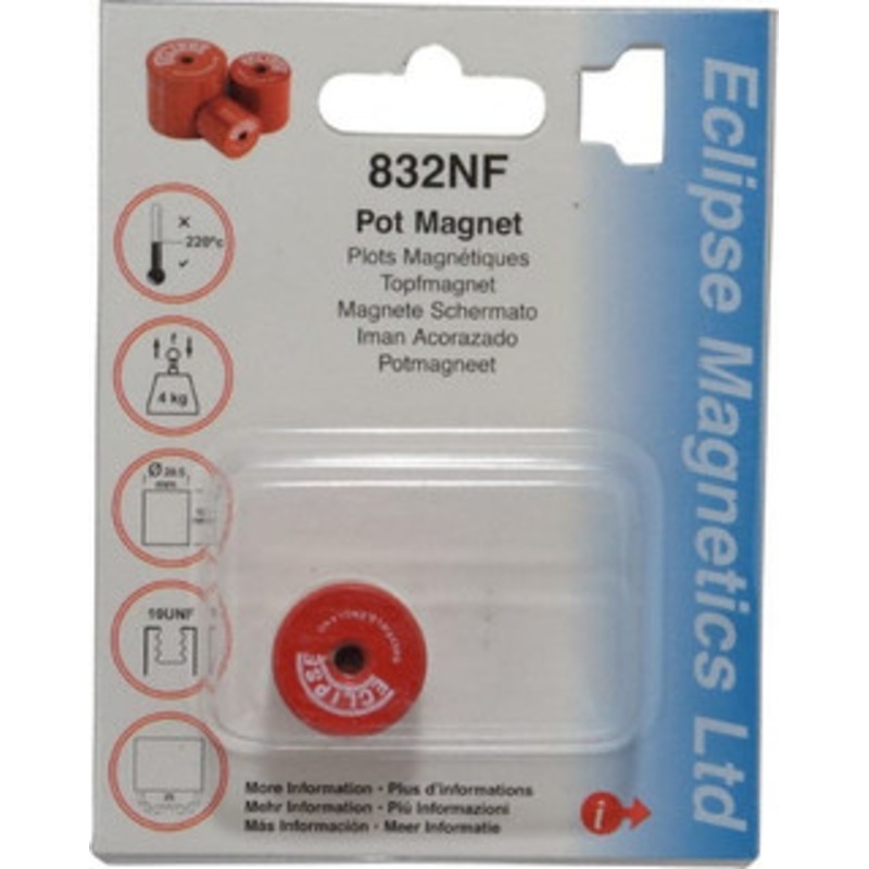 Eclipse Magnetics 13/16 Diam, 10-32 Thread, 5 Lb Average Pull Force, Mild Steel, Alnico Pot Magnets 220C Max Operating Temp, 3/4 High, Grade 5 Alnico 832NF – 06572754