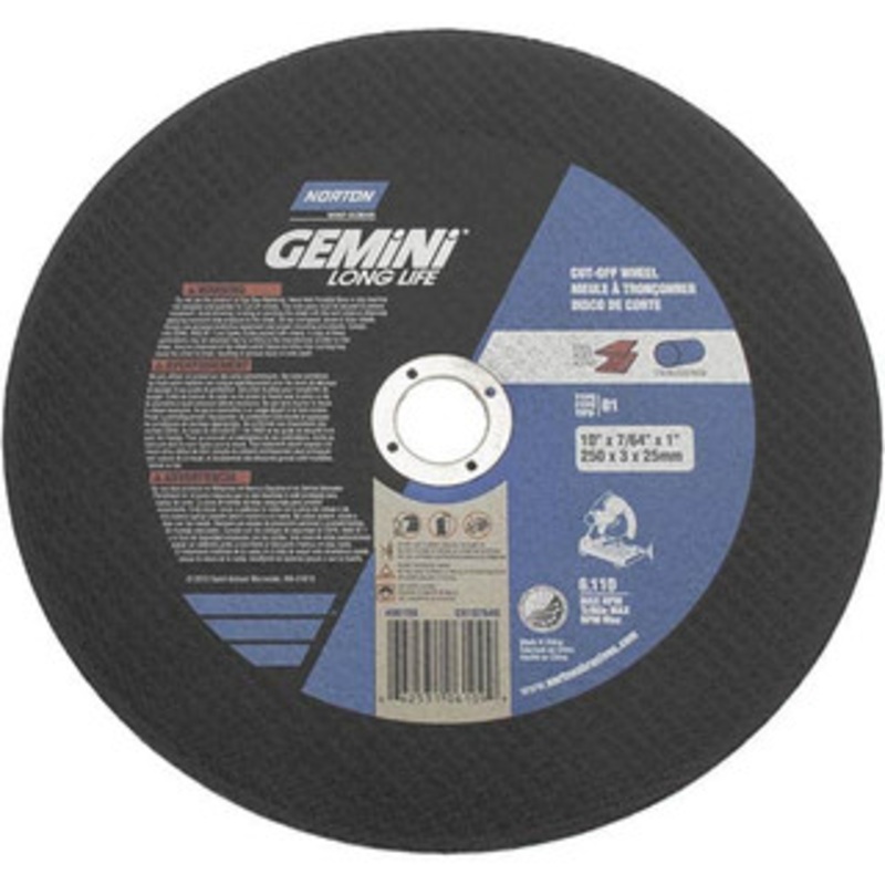 Norton 10 x 7/64, 1 Hole Aluminum Oxide Cutoff Wheel Reinforced, 6,110 Max RPM, Use with Stationary Tools 66253106109 – 05729959