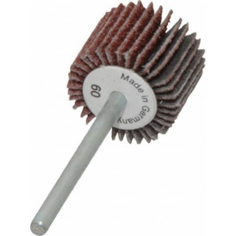 Value Collection 3/4 Diam x 5/8 Face Width, Medium Aluminum Oxide Coated Mounted Flap Wheel 1/8 Shank Mount, 60 Grit, X Weighted Cloth Backing, 35,000 Max RPM 112124 – 05096623