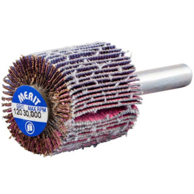 Merit Abrasives Mounted Flap Wheels, Abrasive Type: Coated, Outside Diameter (Inch): 1, Face Width (Inch): 1, Abrasive Material: Ceramic, Grade: Medium, Grit: 120 69957339704 – 90761123