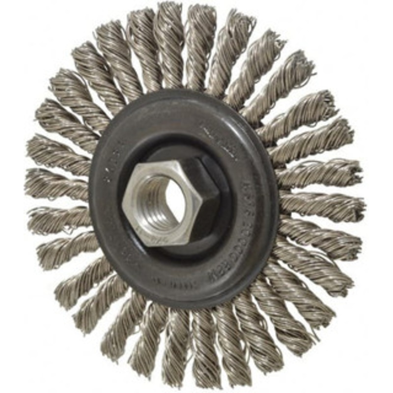 Osborn 4 OD, 5/8-11 Arbor Hole, Knotted Stainless Steel Wheel Brush 1/4 Face Width, 7/8 Trim Length, 0.02 Filament Diam, 20,000 RPM 0002673500 – 06082911