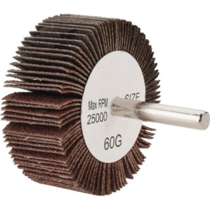 Tru-Maxx 2-1/2 Diam x 1 Face Width, Medium Aluminum Oxide Coated Mounted Flap Wheel 1/4 Shank Mount, 60 Grit, 25,000 Max RPM SZMFW960 – 87661153