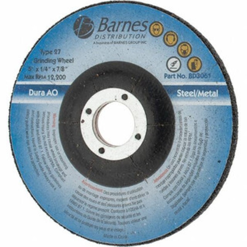 Value Collection 5 Wheel Diam, 1/4 Wheel Thickness, 7/8 Arbor Hole, Type 27 Depressed Center Wheel Aluminum Oxide, 12,200 Max RPM BD3061 – 64706930