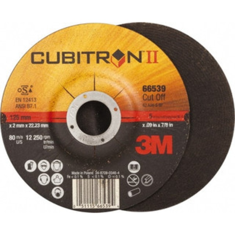 3M 36 Grit, 5 Wheel Diam, 7/8 Arbor Hole, Type 27 Depressed Center Wheel Ceramic, Resinoid Bond, S Hardness, 12,250 Max RPM 7100228957 – 81679664
