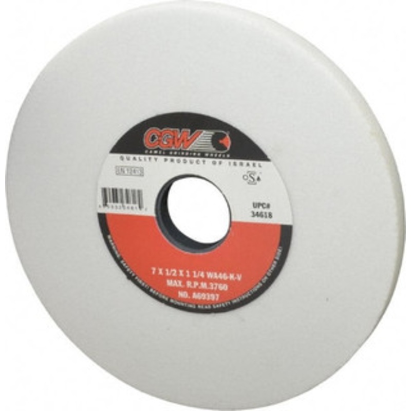 CGW Abrasives 7 Diam x 1-1/4 Hole x 1/2 Thick, K Hardness, 46 Grit Surface Grinding Wheel Aluminum Oxide, Type 1, Coarse Grade, 3,760 Max RPM, Vitrified Bond, No Recess 34618 – 78203254