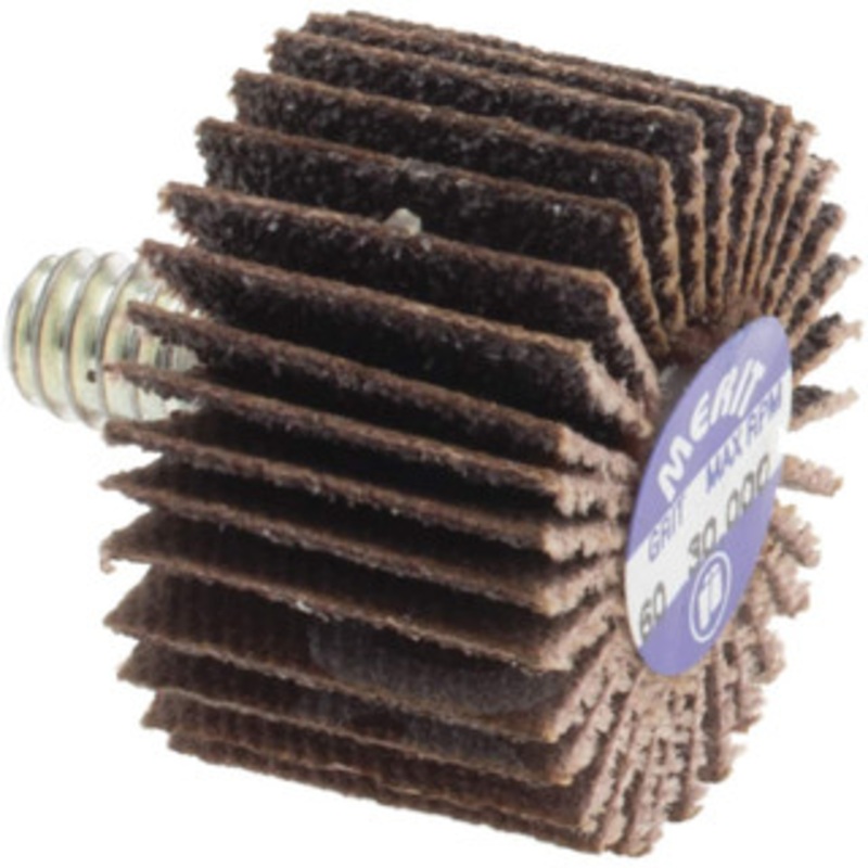 Merit Abrasives 1 Diam x 5/8 Face Width, Medium Aluminum Oxide Coated Mounted Flap Wheel 1/4-20 Threaded Mount, 60 Grit, Cloth Backing, 30,000 Max RPM 08834131001 – 72371537
