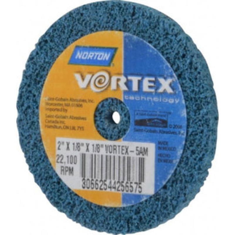 Norton 2 Diam, 1/8 Face Width, 1/8 Center Hole, Medium Grade, Aluminum Oxide Deburring Wheel Unitized, Medium Density 5 Grade 66254425657 – 45452521