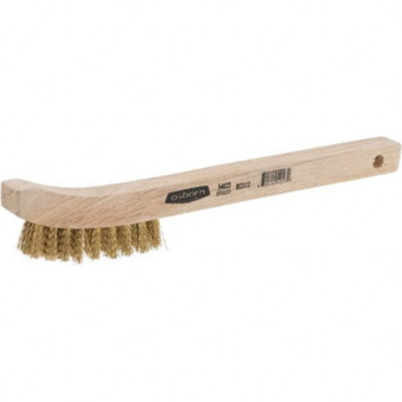 Osborn 2 Rows x 9 Columns Brass Scratch Brush 2-1/2 Brush Length, 8-5/8 OAL, 5/8 Trim Length, Wood Curved Handle 0005402300 – 93114767