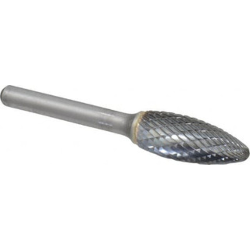 SGSPRO 1/2 Cut Diam, 1/4 Shank Diam, Carbide Double Cut Flame Burr Radius End, 1-1/4 LOC 14428 – 05291935