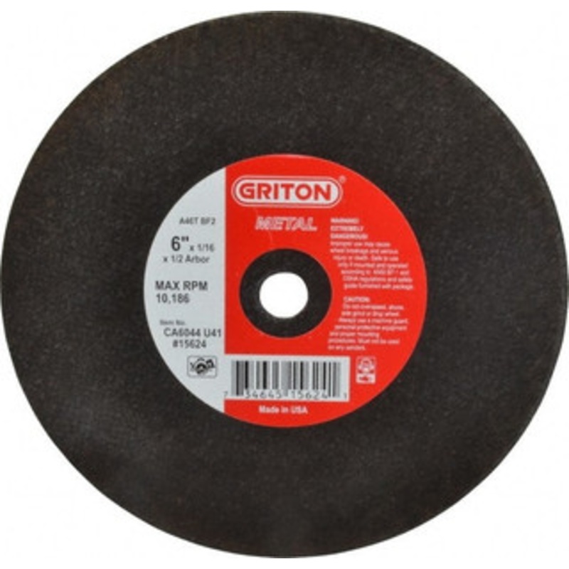 Value Collection 6 x 1/16, 1/2 Hole 46 Grit Aluminum Oxide Cutoff Wheel Coarse, Reinforced, 10,186 Max RPM, Use with Circular Saws CA6044U41 – 05865035