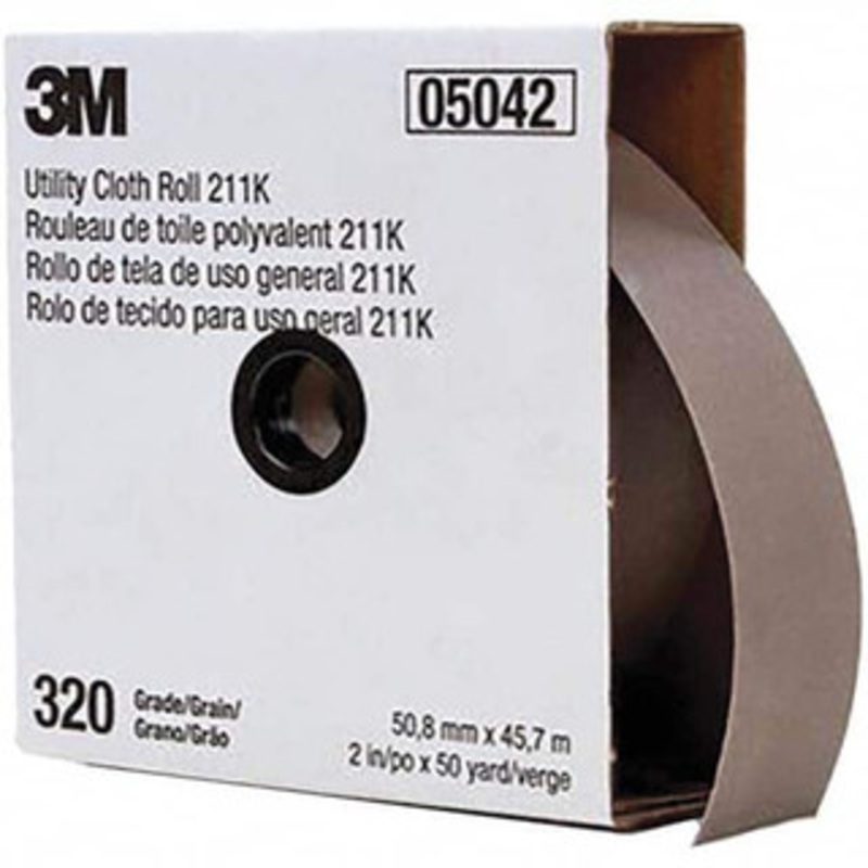 3M 2 x 50 Yd 320 Grit Aluminum Oxide Shop Roll Extra Fine Grade, J Weighted Cloth Backing 7000118352 – 01653971