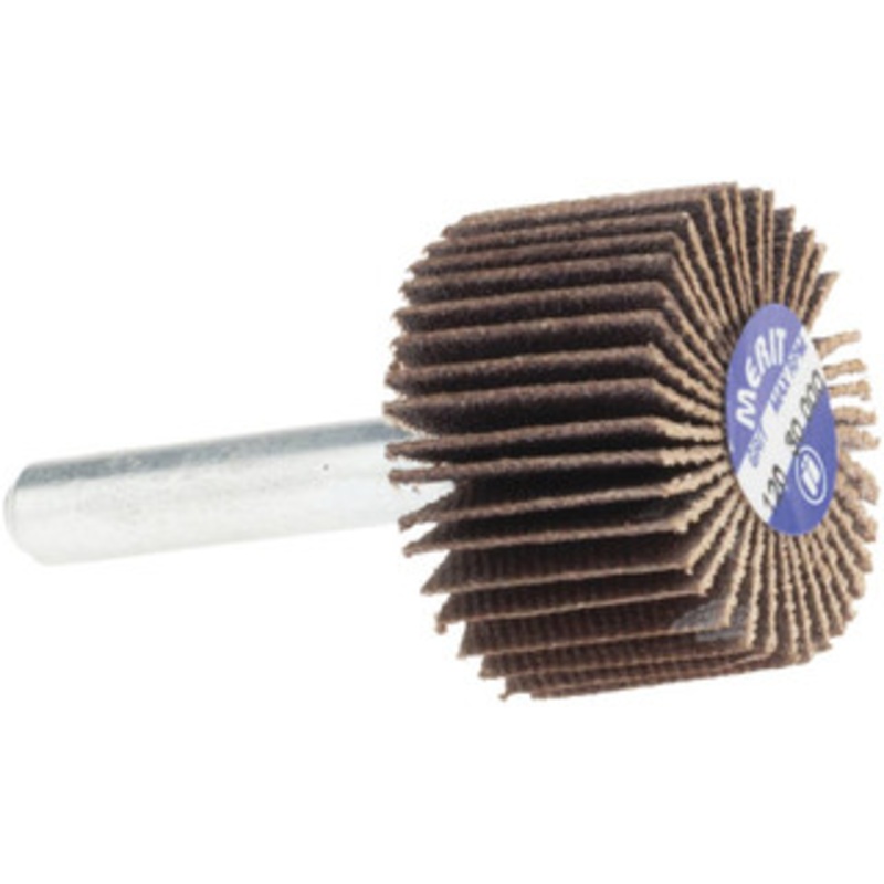 Merit Abrasives 1 Diam x 5/8 Face Width, Fine Ceramic Alumina Coated Mounted Flap Wheel 1/4 Shank Mount, 120 Grit, Cloth Backing, 30,000 Max RPM 08834137102 – 72372808
