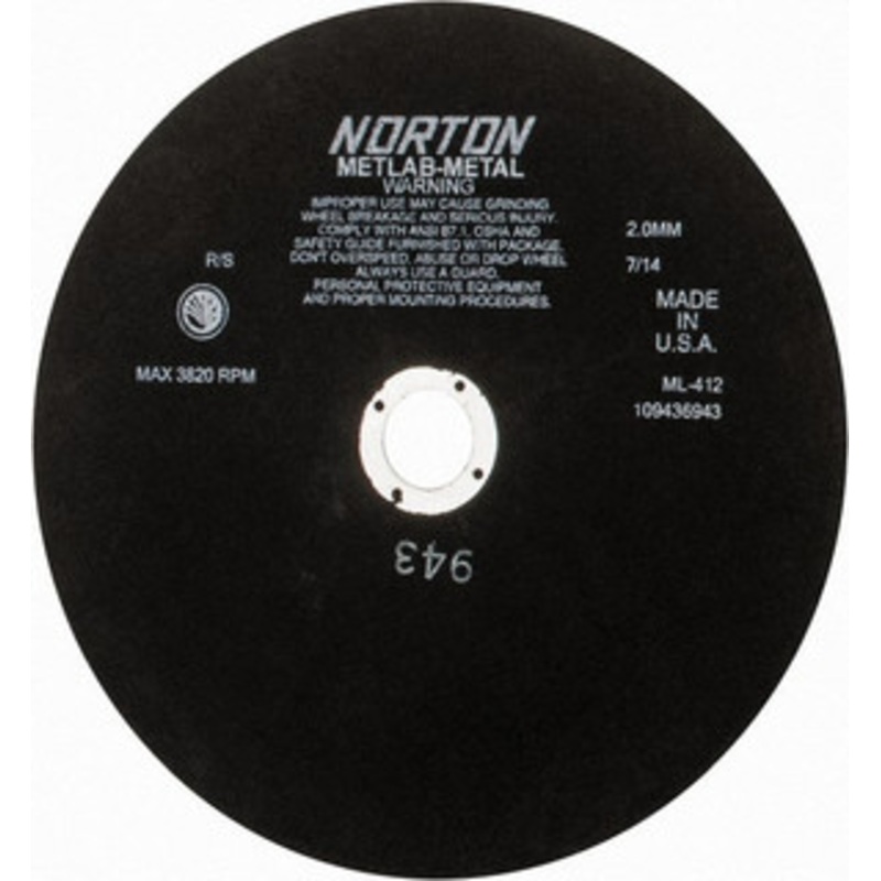 Norton 12 x 0.078, 1-1/4 Hole Aluminum Oxide Cutoff Wheel 3,820 Max RPM, Use with Stationary Tools 66253322099 – 42064964