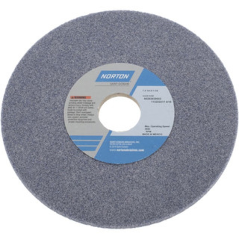 Norton 7 Diam x 1-1/4 Hole x 1/4 Thick, H Hardness, 46 Grit Surface Grinding Wheel Aluminum Oxide, Type 1, Coarse Grade, 3,600 Max RPM, Vitrified Bond, No Recess 66252939543 – 05949631