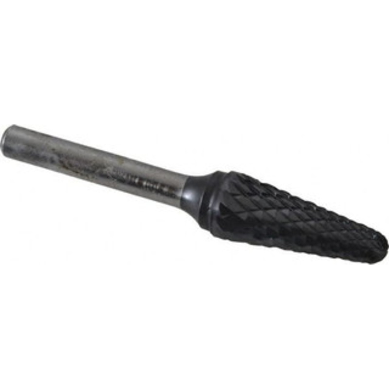 SGSPRO 1/2 Cut Diam, 1/4 Shank Diam, 14 Carbide Double Cut Taper Burr Radius End, 3 OAL, 1-1/8 LOC, Titanium Aluminum Nitride Finish 10333 – 66742032