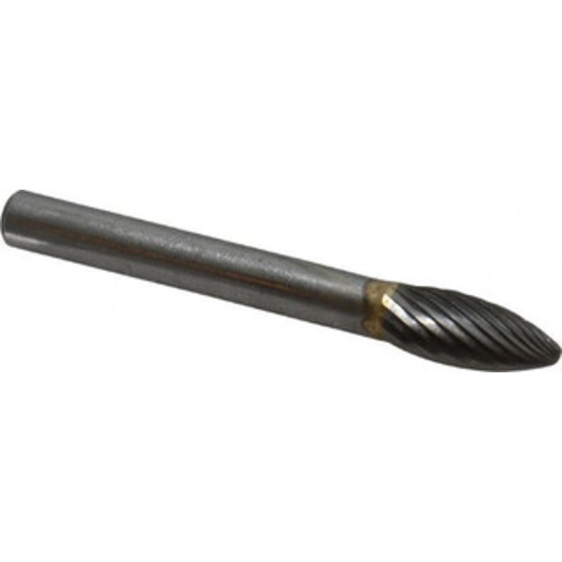 SGSPRO 5/16 Cut Diam, 1/4 Shank Diam, Carbide Single Cut Flame Burr Radius End, 1/4 OAL, 3/4 LOC 14400 – 05290705