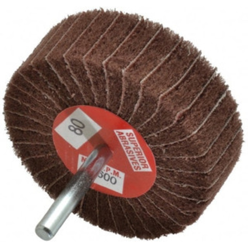 Superior Abrasives 3 Diam x 1 Face Width, Medium Aluminum Oxide Coated Mounted Flap Wheel 1/4 Shank Mount, 80 Grit, Interleaf, 8,000 Max RPM 10467 – 01937846
