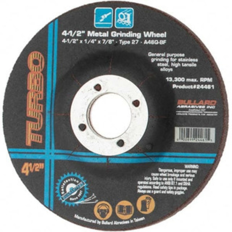 Value Collection 4-1/2 Wheel Diam, 1/4 Wheel Thickness, 7/8 Arbor Hole, Type 27 Depressed Center Wheel Aluminum Oxide, 13,300 Max RPM BD-KP86227 – 43576891
