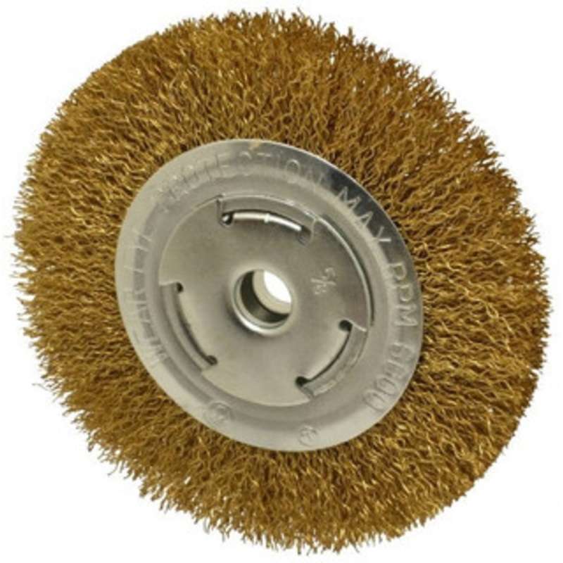 Value Collection 6 OD, 5/8 Arbor Hole, Crimped Brass Wheel Brush 1 Face Width, 1-1/8 Trim Length, 0.02 Filament Diam, 6,000 RPM 0315010350 – 74038886