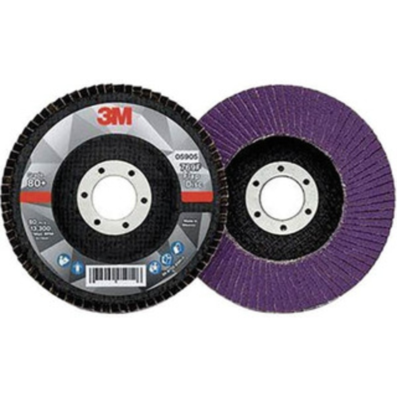 3M 4-1/2 7/8 Center Hole Type 27 Ceramic Flap Disc Medium Grade, Coated, Arbor Attachment, Fiberglass Backing, 13,300 RPM 7100178016 – 11029535