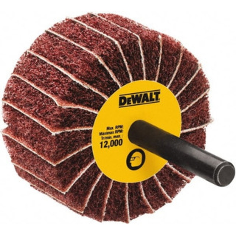 DeWALT 2 Diam x 1 Face Width, Medium Aluminum Oxide Coated Mounted Flap Wheel 1/4 Shank Mount, 60 Grit, Interleaf, Cloth Backing, 25,000 Max RPM DAFE7F0610 – 42232918