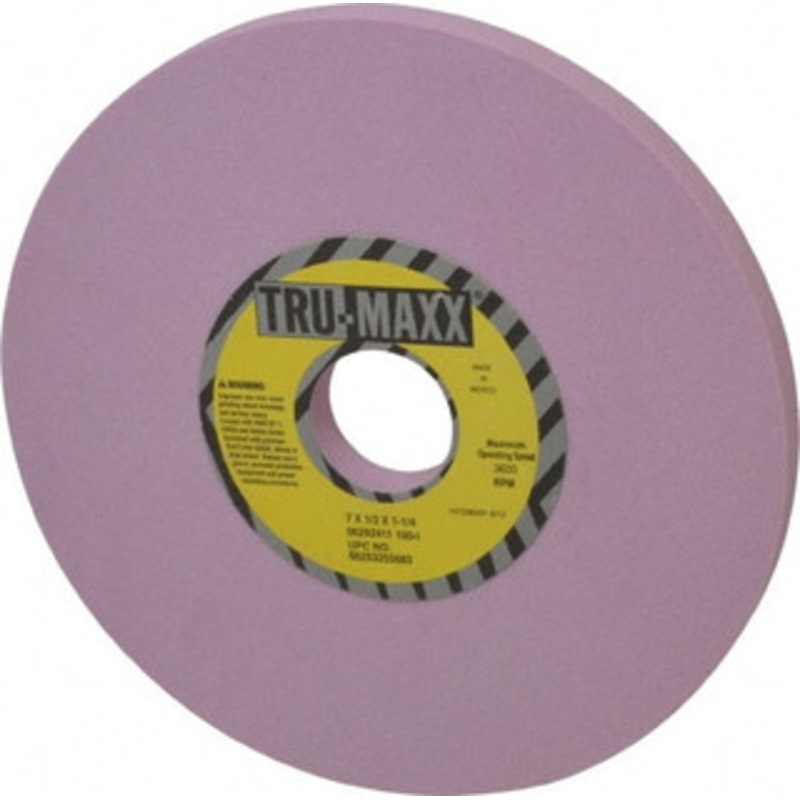Tru-Maxx 7 Diam x 1-1/4 Hole x 1/2 Thick, I Hardness, 100 Grit Surface Grinding Wheel Aluminum Oxide, Type 1, Fine Grade, 3,600 Max RPM, Vitrified Bond, No Recess 66253255683 – 06292411