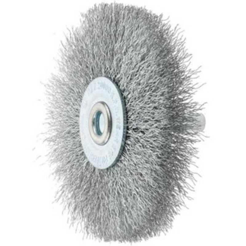Weiler Abrasives 3 OD, 1/4 Shank Diam, Crimped Steel Wheel Brush 3/8 Face Width, 1/2 Trim Length, 0.008 Filament Diam, 20,000 RPM 90374 – 64713100
