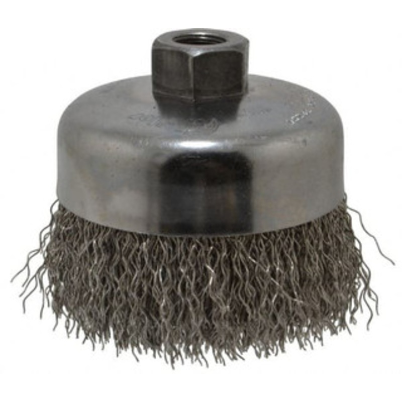 Weiler Abrasives 4 Diam 5/8-11 Threaded Arbor Stainless Steel Fill Cup Brush Crimped Wire, 0.02 Wire Diam, 1-3/8 Trim, 9,000 Max RPM 14126 – 75848978