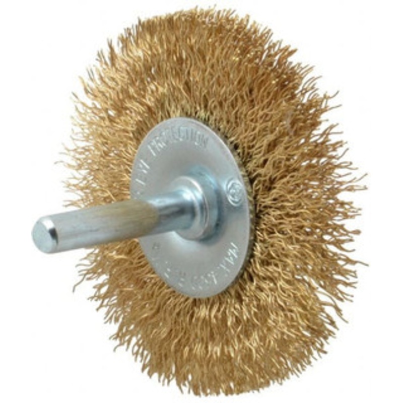 Value Collection 2-1/2 OD, 1/4 Shank Diam, Crimped Brass-Coated Steel Wheel Brush 11/32 Face Width, 1/2 Trim Length, 0.015 Filament Diam, 4,500 RPM S04065207 – 04065207