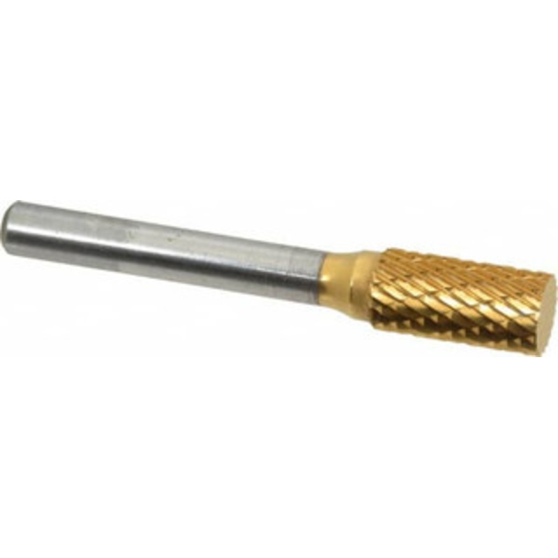 SGSPRO 3/8 Cut Diam, 1/4 Shank Diam, Carbide Double Cut Cylinder Burr Flat End, 2-1/2 OAL, 3/4 LOC, Titanium Nitride Finish 10085 – 01400787