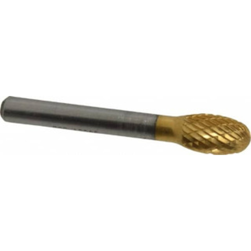 SGSPRO 3/8 Cut Diam, 1/4 Shank Diam, Carbide Double Cut Oval Burr Radius End, 2-3/8 OAL, 5/8 LOC, Titanium Nitride Finish 12985 – 01400886