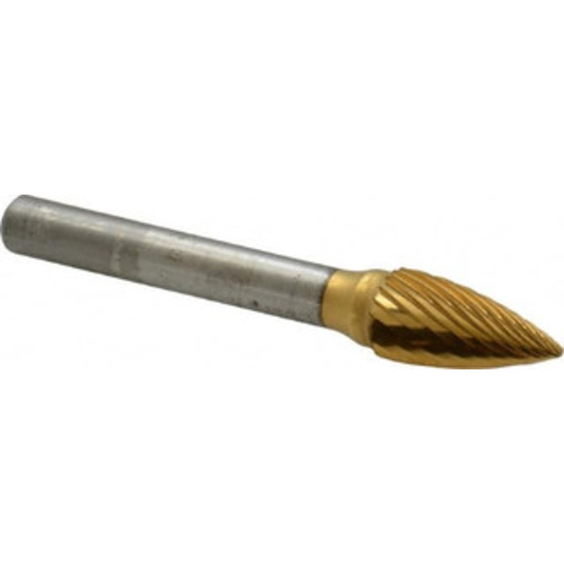 Atrax 3/8 Cut Diam, 1/4 Shank Diam, Carbide Single Cut Tree Burr Point End, 2-3/4 OAL, 3/4 LOC, Titanium Nitride Finish SG-3SC-2 – 00451146