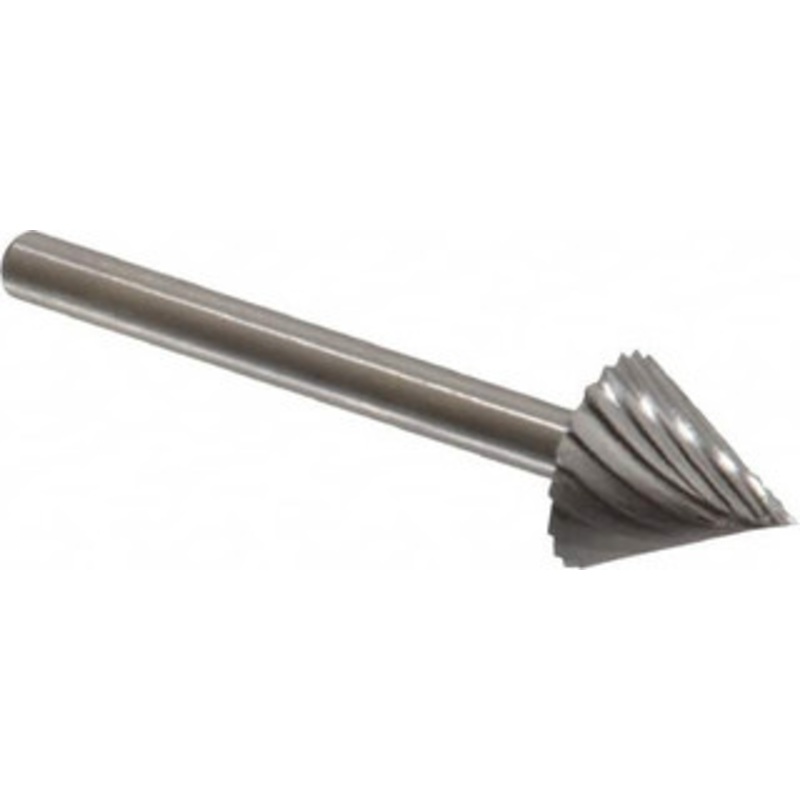 Made in USA 3/8 Cut Diam, 1/8 Shank Diam, High Speed Steel Single Cut Cone Burr Point End, 1-1/2 OAL, 3/8 LOC H12 – 00439125