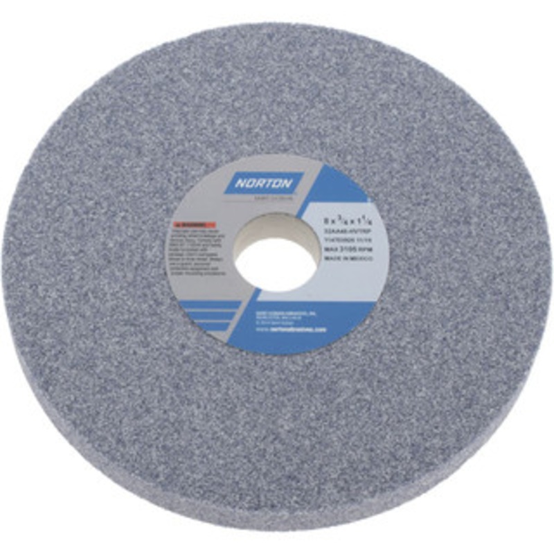 Norton 8 Diam x 1-1/4 Hole x 3/4 Thick, H Hardness, 46 Grit Surface Grinding Wheel Aluminum Oxide, Type 1, Coarse Grade, 3,105 Max RPM, Vitrified Bond, No Recess 66253007166 – 05128384