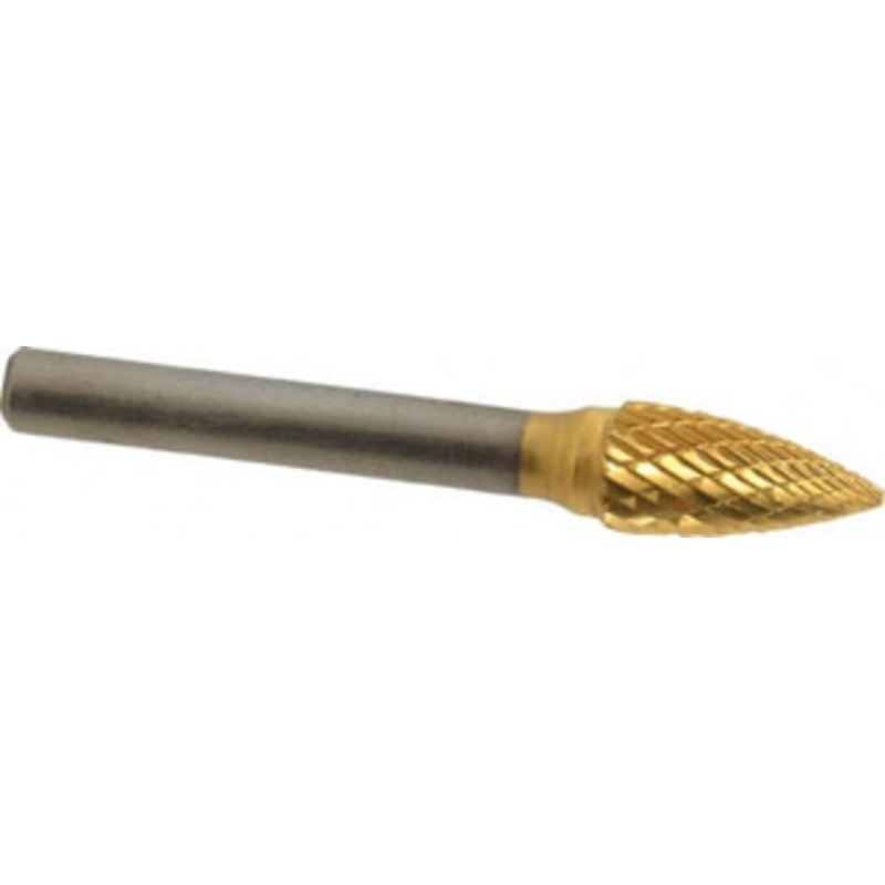 SGSPRO 3/8 Cut Diam, 1/4 Shank Diam, Carbide Double Cut Tree Burr Point End, 2-1/2 OAL, 3/4 LOC, Titanium Nitride Finish 13915 – 01400936