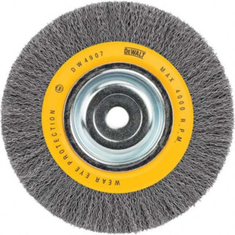 DeWALT 8 OD, 5/8 Arbor Hole, Crimped Steel Wheel Brush 1 Face Width, 0.014 Filament Diam, 4,000 RPM DW4907 – 65052524