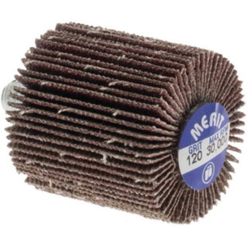 Merit Abrasives 1 Diam x 1 Face Width, Fine Ceramic Alumina Coated Mounted Flap Wheel 1/4-20 Threaded Mount, 120 Grit, Cloth Backing, 30,000 Max RPM 08834131010 – 00542688