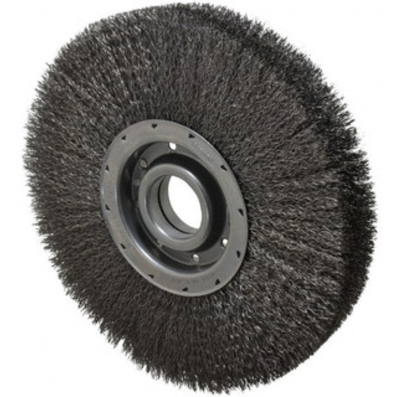 Osborn 12 OD, 2 Arbor Hole, Crimped Steel Wheel Brush 2 Face Width, 2-1/8 Trim Length, 0.014 Filament Diam, 3,600 RPM 0002203800 – 06080881