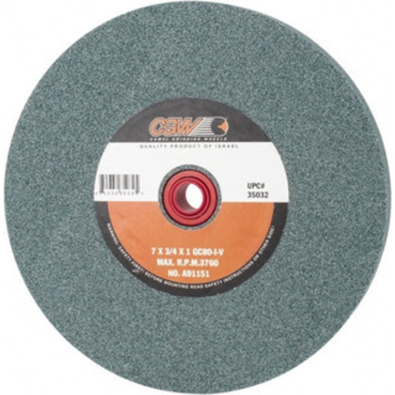 CGW Abrasives 80 Grit Silicon Carbide Bench & Pedestal Grinding Wheel 7 Diam x 1 Hole x 3/4 Thick, 3760 Max RPM, I Hardness, Medium Grade , Vitrified Bond 35032 – 01155696