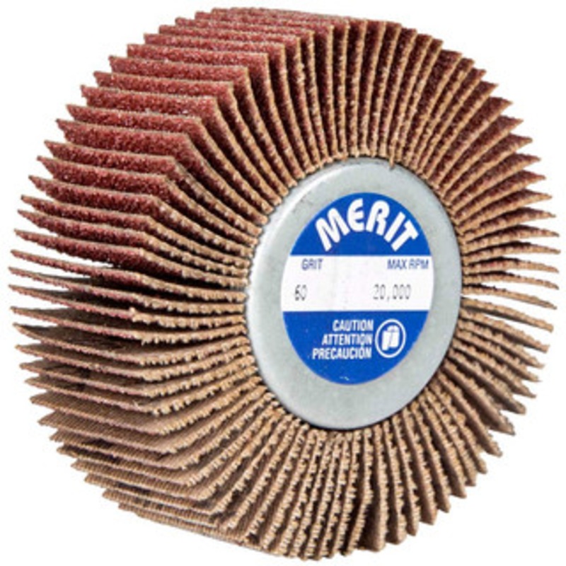Merit Abrasives 3 Diam x 1/2 Face Width, Medium Ceramic Alumina Coated Mounted Flap Wheel 1/4-20 Threaded Mount, 80 Grit, Cloth Backing, 20,000 Max RPM 08834135002 – 00542837