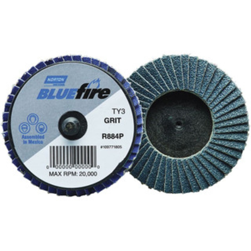Norton 2 80 Grit Type 27 Zirconia Alumina Flap Disc Medium Grade, Coated, Quick Change Type R Attachment, Fiberglass Backing, 30,000 RPM 77696090168 – 68540863