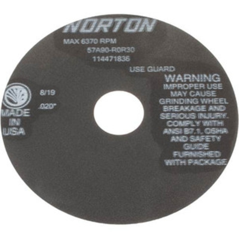 Norton 6 x 0.02, 1-1/4 Hole 90 Grit Aluminum Oxide Cutoff Wheel Fine, 6,370 Max RPM, Use with Stationary Tools 66252822954 – 01833508