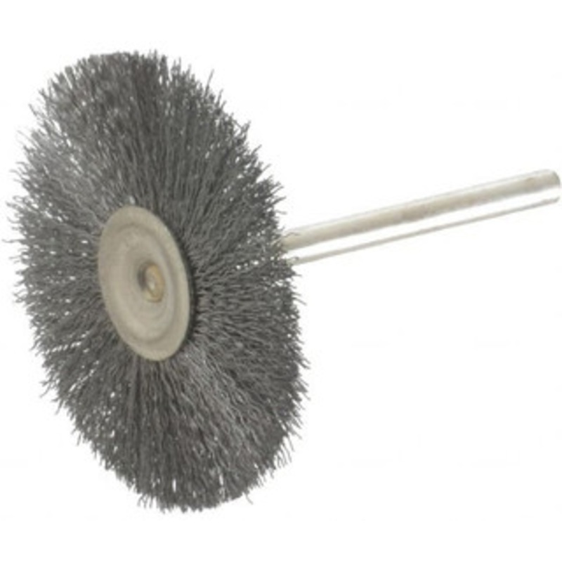 Osborn 1-1/2 OD, 1/8 Shank Diam, Crimped Steel Wheel Brush 0.005 Filament Diam, 25,000 RPM 0007577200 – 00079525