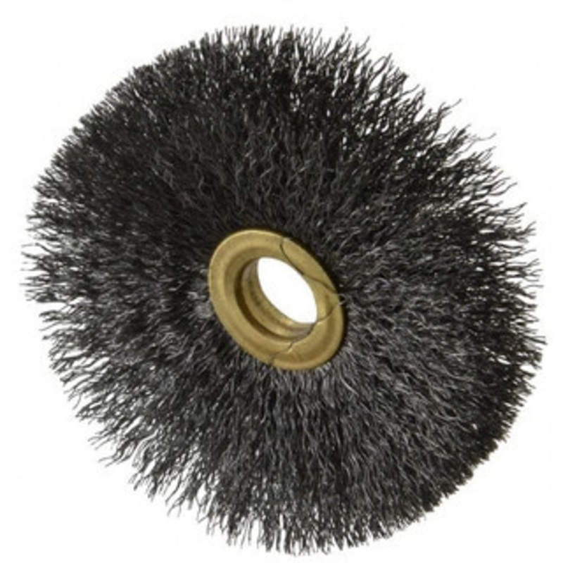 Osborn 3 OD, 1/2 Arbor Hole, Crimped Steel Wheel Brush 1/4 Face Width, 1 Trim Length, 0.008 Filament Diam, 20,000 RPM 0001142800 – 06081913