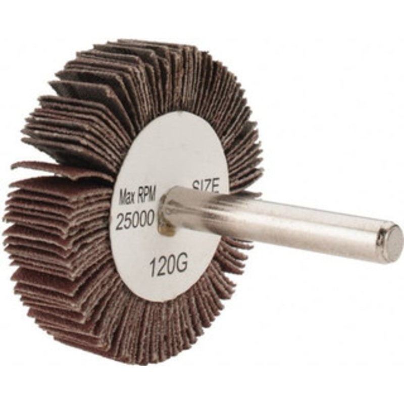 Tru-Maxx 2 Diam x 1/2 Face Width, Fine Aluminum Oxide Coated Mounted Flap Wheel 1/4 Shank Mount, 120 Grit, 25,000 Max RPM SZMFW5120 – 87661344