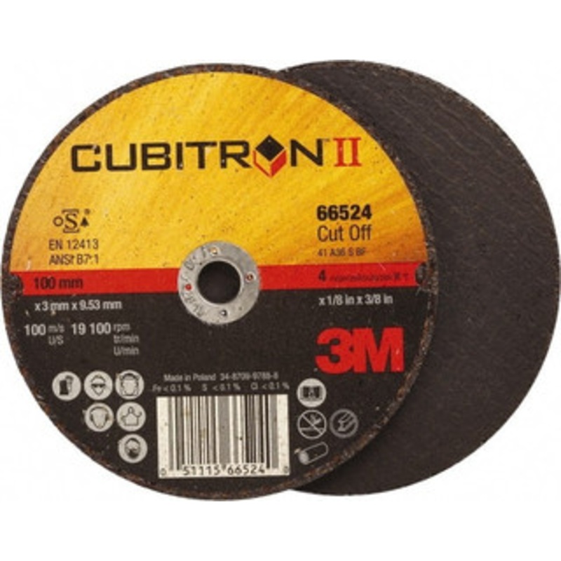 3M 4 x 1/8, 3/8 Hole 36 Grit Ceramic Cutoff Wheel Reinforced, 19,100 Max RPM, Use with Angle Grinders 7100228885 – 81680332