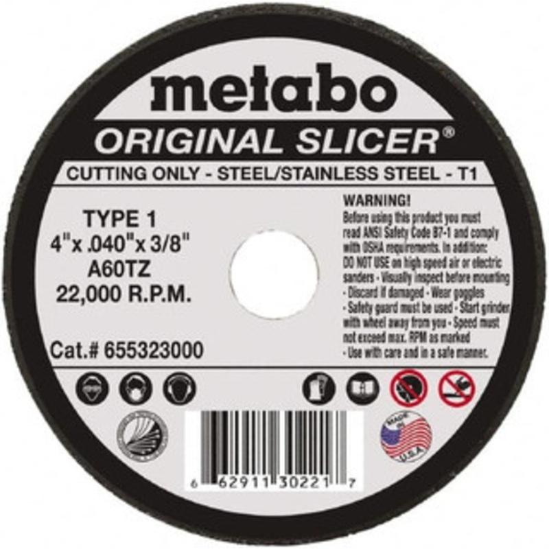 Metabo 4 x 0.04, 3/8 Hole Aluminum Oxide Cutoff Wheel Reinforced, Use with Angle Grinders 655323000 – 75805135