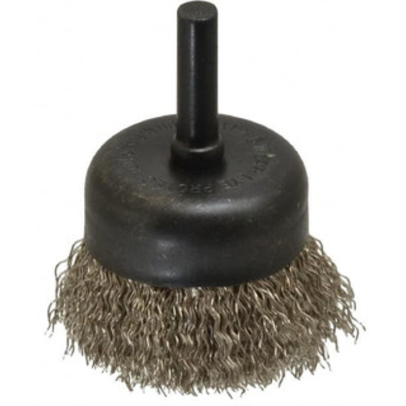 Osborn 1-3/4 Diam 1/4 Shank Stainless Steel Fill Cup Brush Crimped Wire, 0.0118 Wire Diam, 1/2 Trim, 13,000 Max RPM 0003241300 – 00221507
