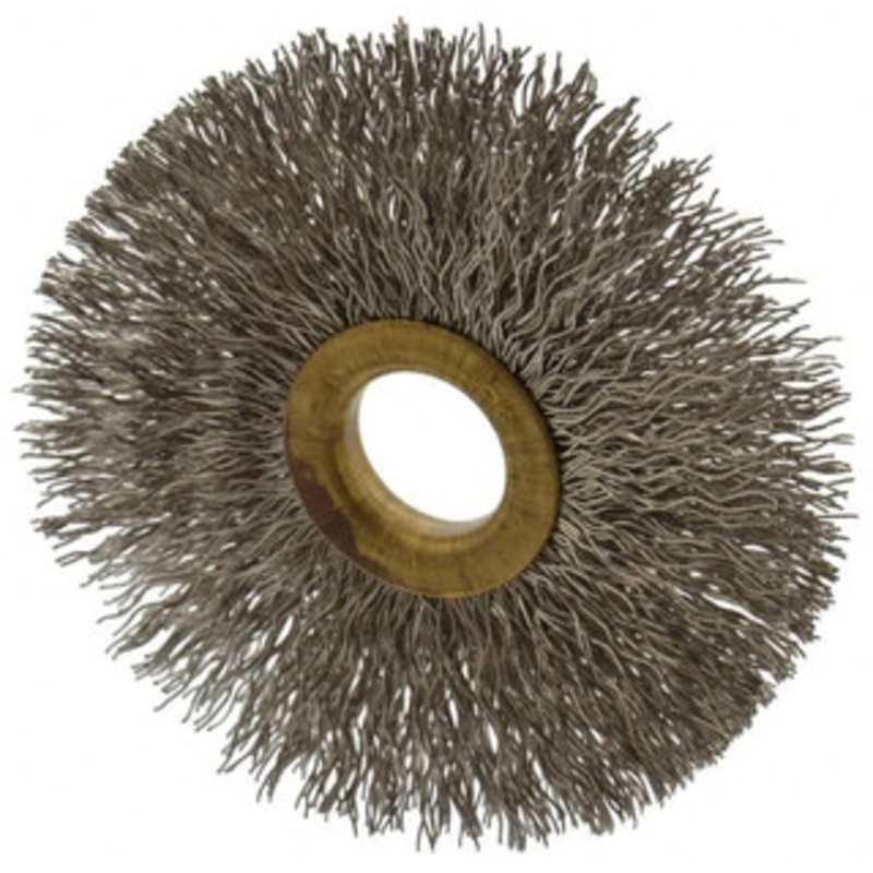 Osborn 3 OD, 5/8 Arbor Hole, Crimped Stainless Steel Wheel Brush 3/8 Face Width, 15/16 Trim Length, 0.014 Filament Diam, 20,000 RPM 0001131700 – 53489514