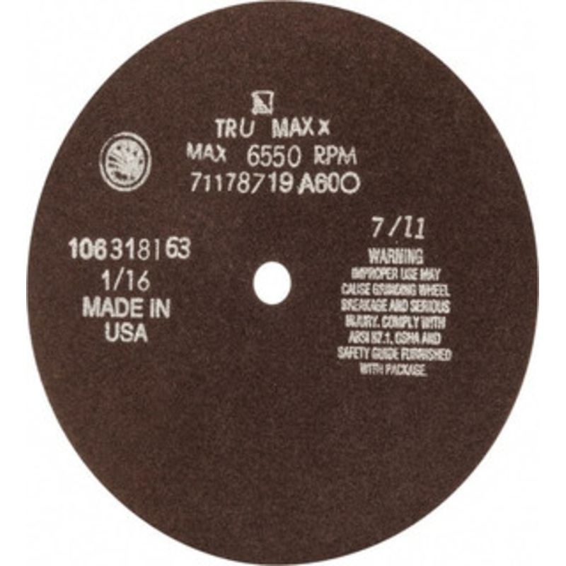 Tru-Maxx 7 x 1/16, 1/2 Hole 60 Grit Aluminum Oxide Cutoff Wheel Medium Grade, 5,184 Max RPM, Use with Stationary Tools 910724 – 71178719